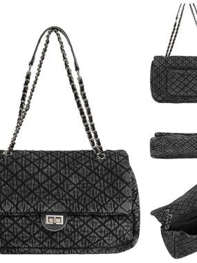Quilted Denim Purse for Women, Large Capacity Vintage College Style Shoulder Bag
